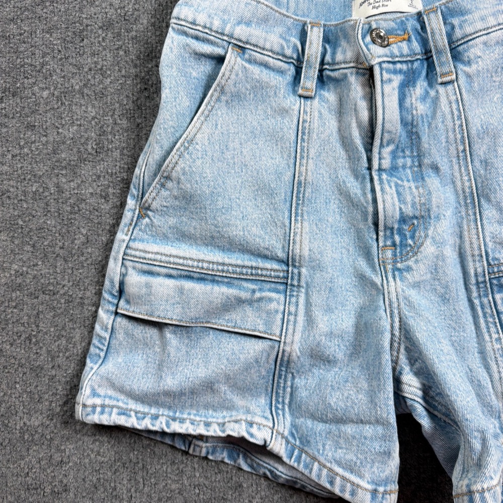 Abercrombie & Fitch The Dad Short Women 26 Light Blue High Rise Utility Denim - Picture 2 of 14